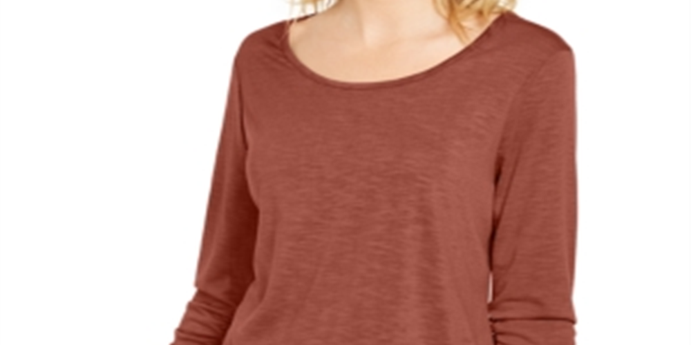 Style & Co Women's Chiffon Hem Top Brown Size X-Small