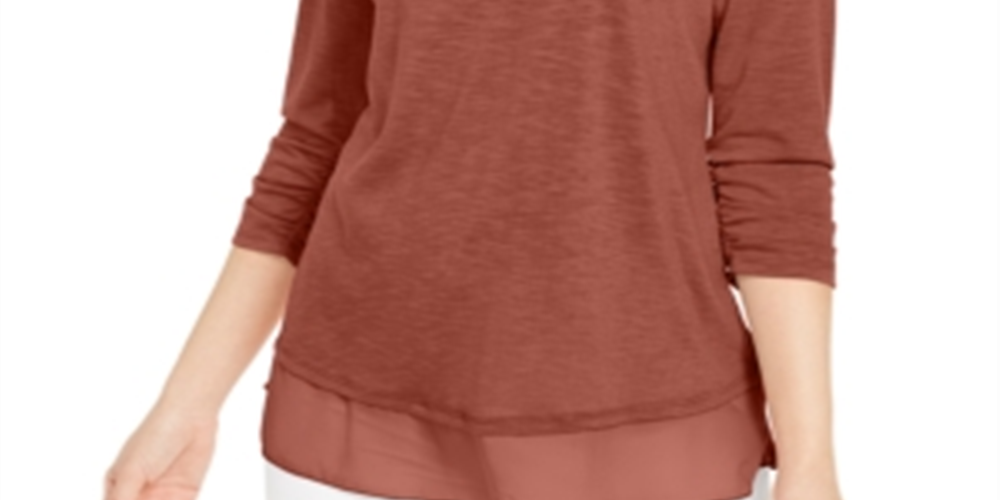 Style & Co Women's Chiffon Hem Top Brown Size X-Small
