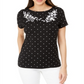 Karen Scott Women's Printed Embroidered Boat Neck Cotton Top Black Size Medium