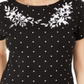 Karen Scott Women's Printed Embroidered Boat Neck Cotton Top Black Size Medium