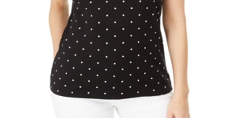 Karen Scott Women's Printed Embroidered Boat Neck Cotton Top Black Size Medium