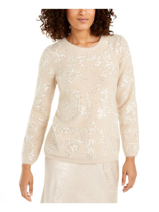 Alfani Women's Sequined Crewneck Crewneck Sweater Brown Size Medium