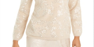 Alfani Women's Sequined Crewneck Crewneck Sweater Brown Size Medium