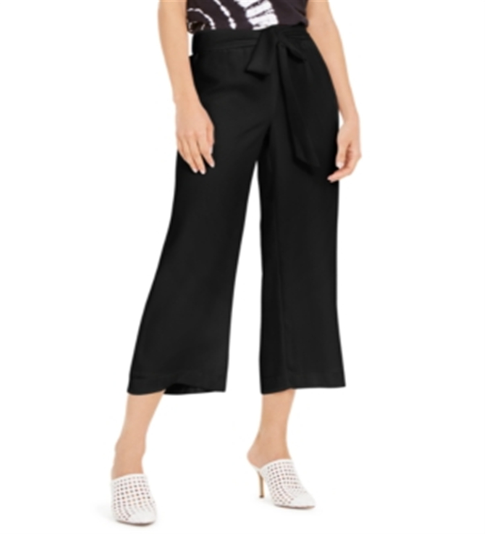 INC International Concepts Women's Solid Tie Front Culottes Black Size Petite