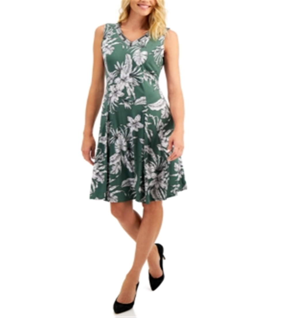 JM Collection Women's Tropic Palapa Embellished Dress Green Size Small