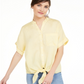 Charter Club Women's Linen Tie Front Button up Shirt Yellow Size X-Large