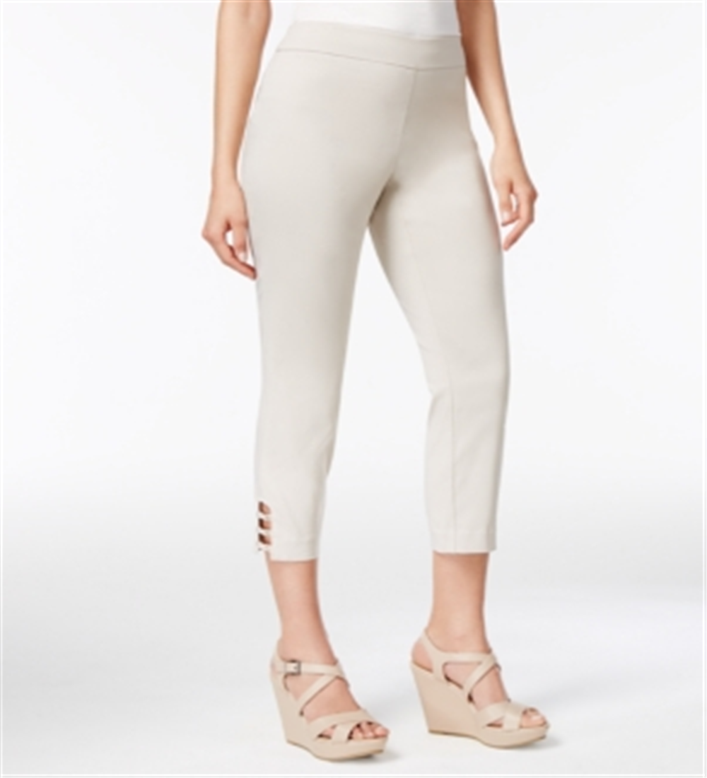 JM Collection Women's Pull on Lattice Inset Capri Pants Pink Size Small