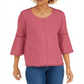 Style & Co Women's Crochet Trim Bell Sleeve To Pink Size Small