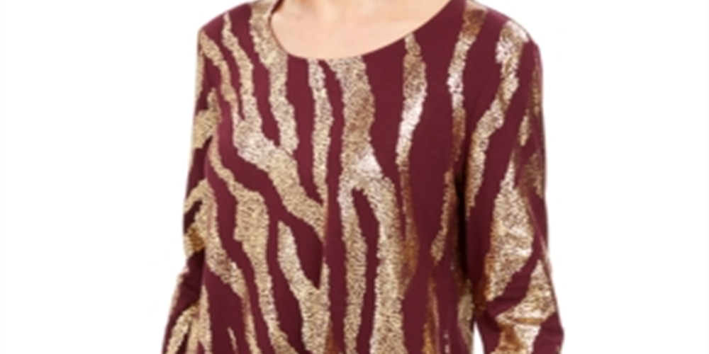 JM Collection Women's Metallic Print Top Purple Size Petite Medium