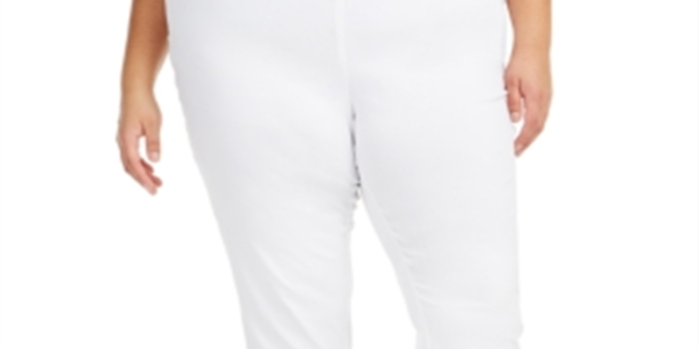 JM Collection Women's Plus Tummy Control Hardware Trim Slim Ankle Pants White Size 14W