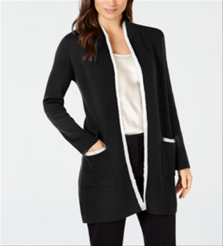 Alfani Women's Eyelash Trim Cardigan Black Size Petite Medium