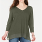 Style & Co Women's V Neck Chiffon Hem Top Green Size Small