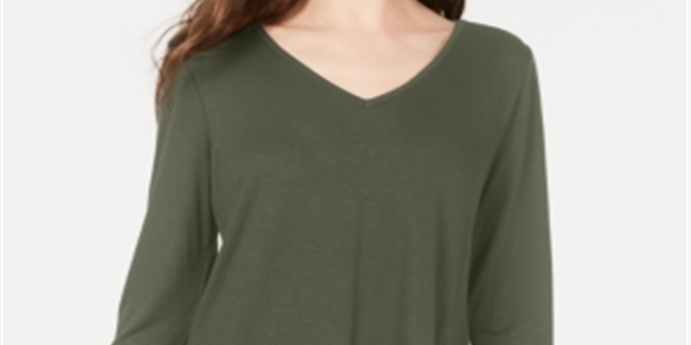 Style & Co Women's V Neck Chiffon Hem Top Green Size Small
