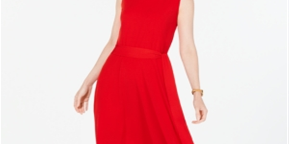 Charter Club Women's Tie Waist MIDI Dress Red Size X-Large