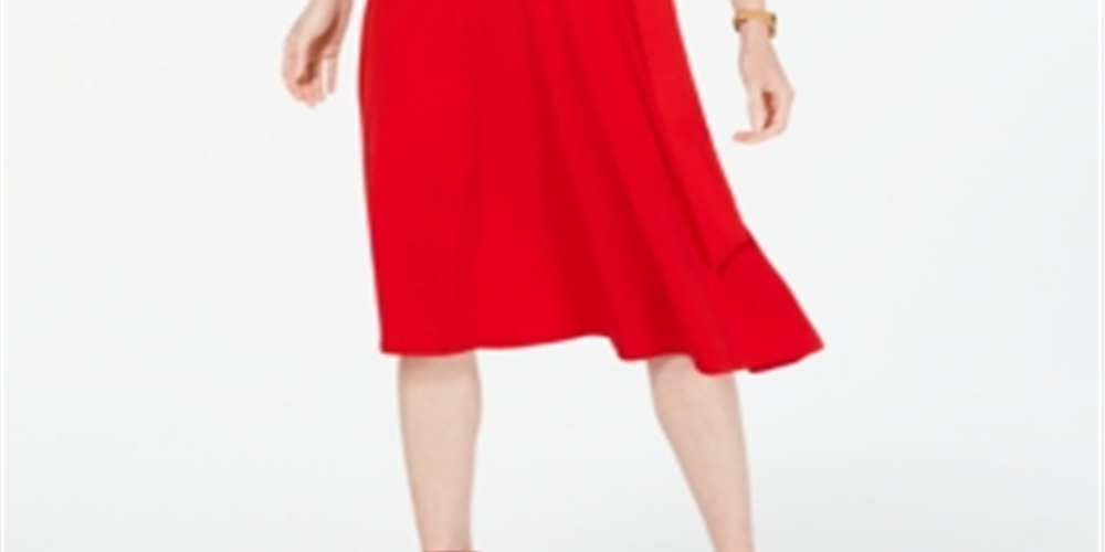 Charter Club Women's Tie Waist MIDI Dress Red Size X-Large