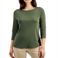 Charter Club Women's Pima Cotton Boat Neck Button-Shoulder Top Green Size Small