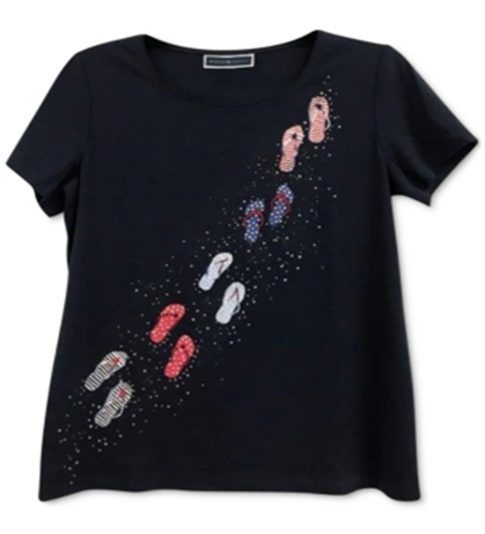 Karen Scott Women's Scoop Neck T-Shirt Blue Size Medium