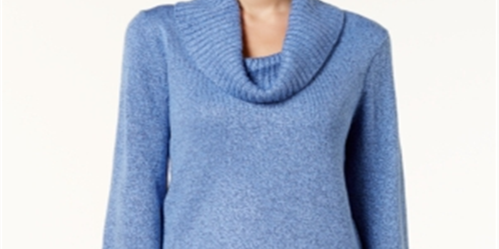 Karen Scott Women's Cowl Neck 3/4 Sleeve Sweater Blue Size Small