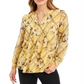 Charter Club Women's Printed Split Neck Top Yellow Size XX-Large