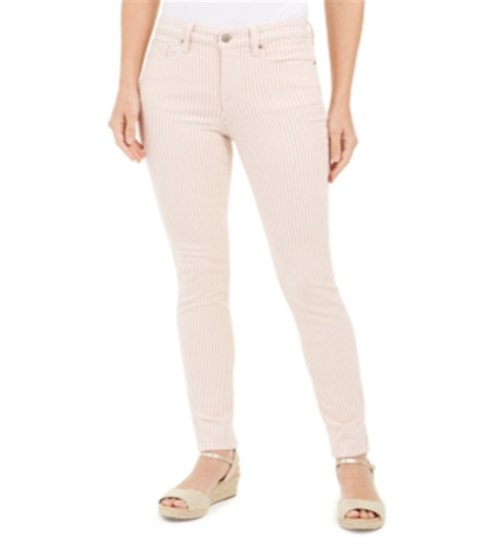 Charter Club Women's Printed Stripe Bristol Skinny Ankle Jeans Pink Size 10