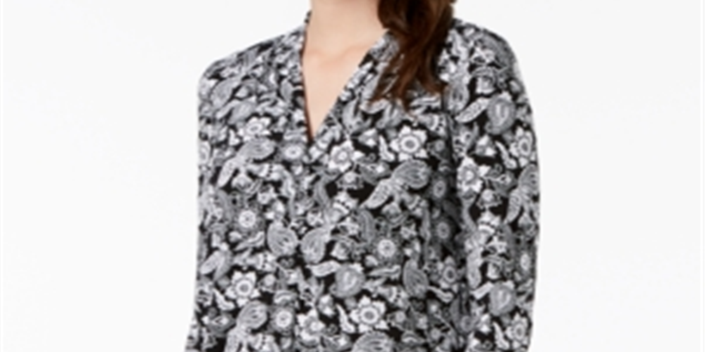 Charter Club Women's Floral V Neck Top Black Size X-Small