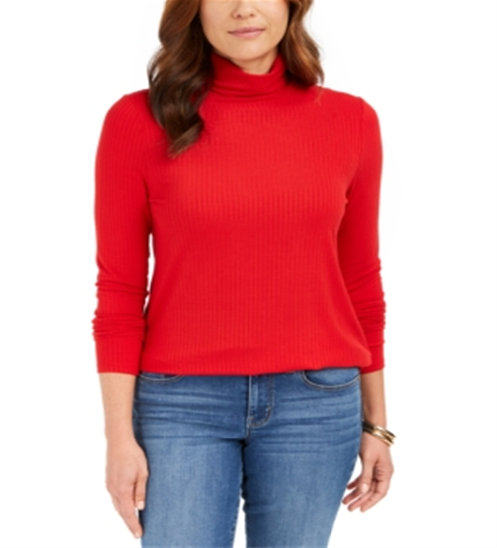 Charter Club Women's Heathered Ribbed Turtleneck Top Red Size XX-Large