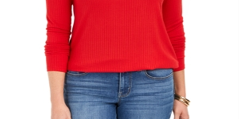 Charter Club Women's Heathered Ribbed Turtleneck Top Red Size XX-Large