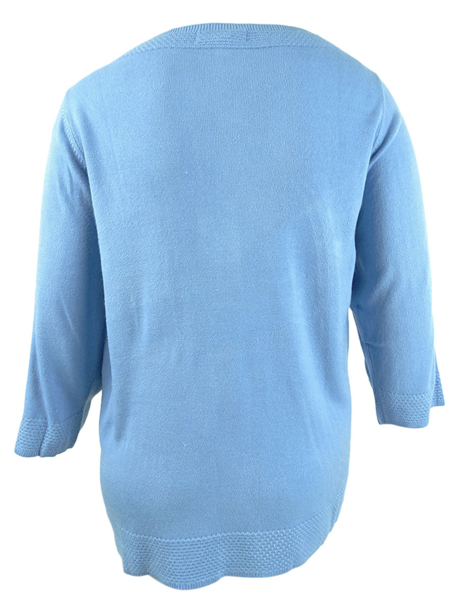 Karen Scott Women's Bateau Neck Long Sleeve Sweater Blue Size Small