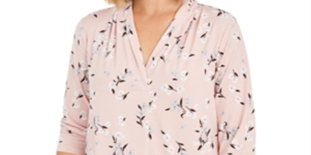 Charter Club Women's Floral Print V Neck Top Pink Size Petite XL