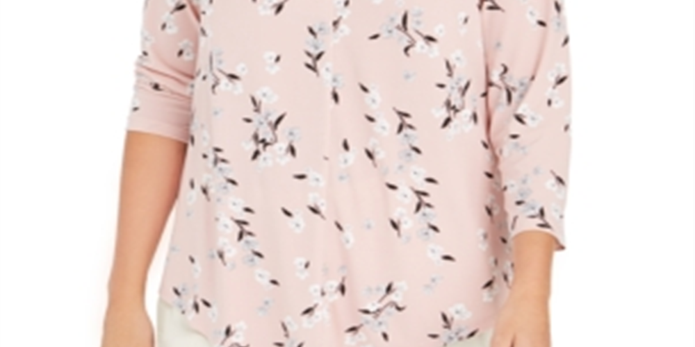 Charter Club Women's Floral Print V Neck Top Pink Size Petite XL
