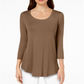 JM Collection Women's Three Quarter Sleeve Top Brown Size Petite Small