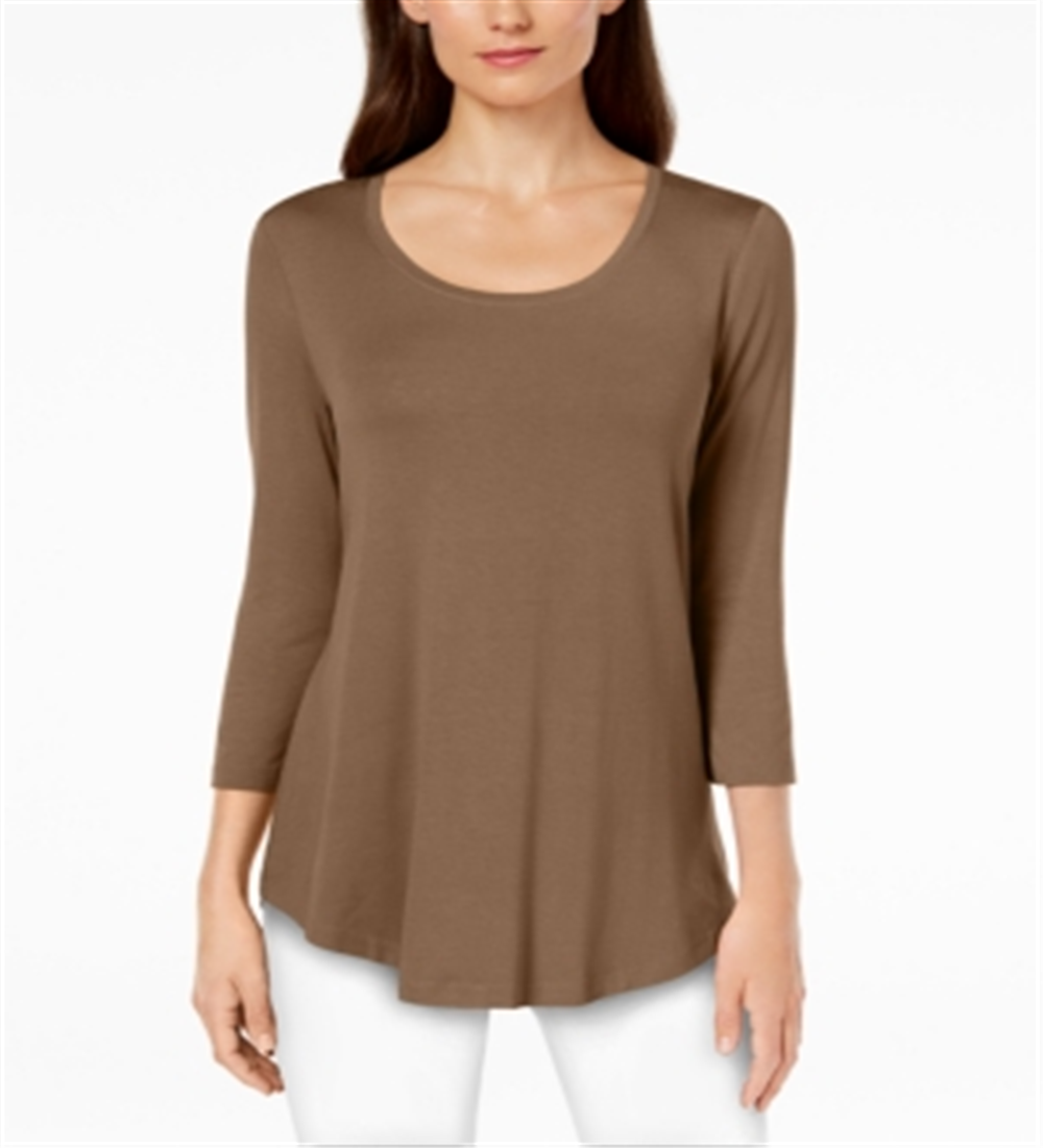 JM Collection Women's Three Quarter Sleeve Top Brown Size Petite Small