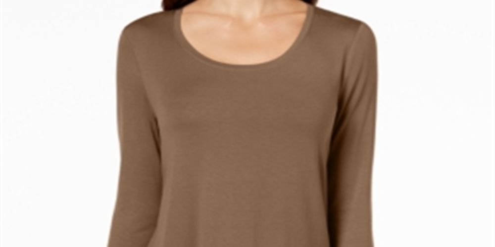 JM Collection Women's Three Quarter Sleeve Top Brown Size Petite Small