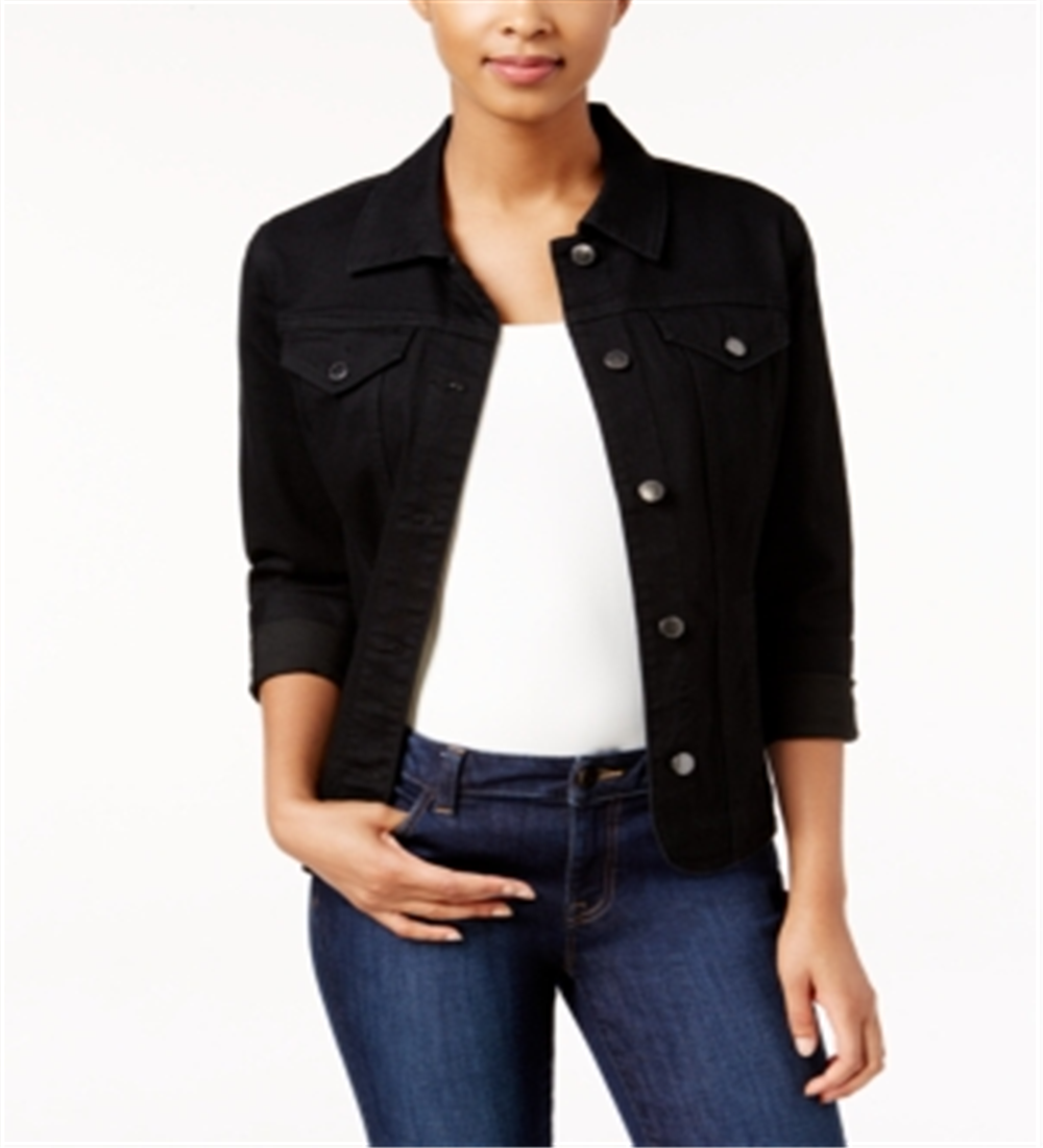 Charter Club Women's Denim Jacket Black Size Petite