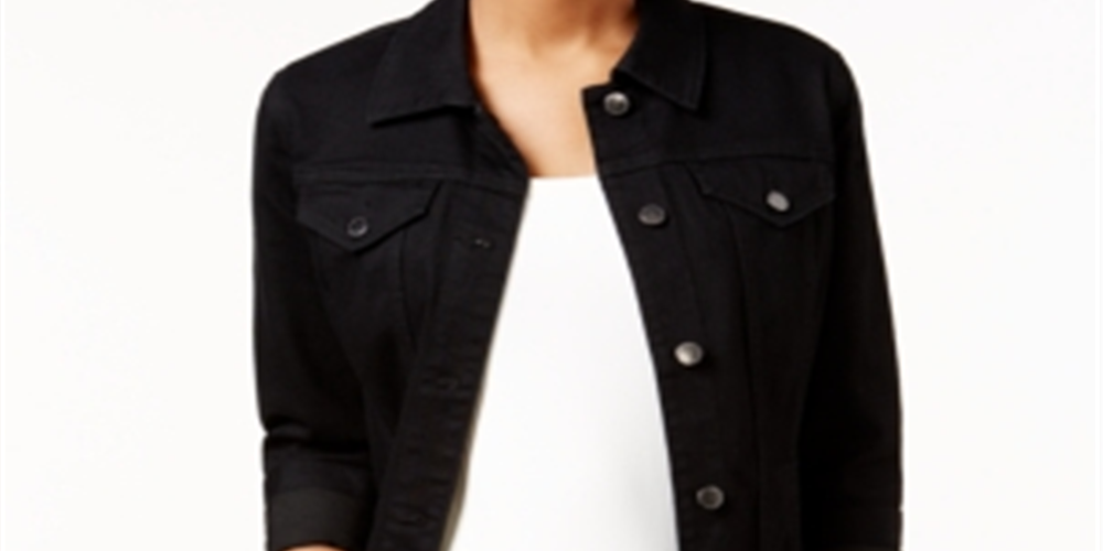 Charter Club Women's Denim Jacket Black Size Petite