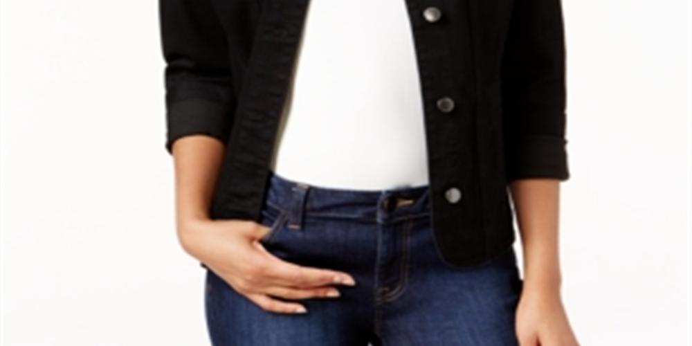 Charter Club Women's Denim Jacket Black Size Petite