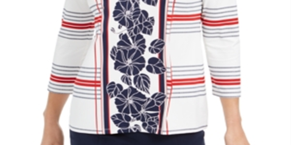 Charter Club Women's Mixed Print Top White Size Petite