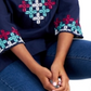 Charter Club Women's Cotton Embroidered 3/4 Sleeve Top Blue Size Small