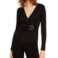 INC International Concepts Women's Metallic Knit Faux Wrap Sweater Black Size Petite Small