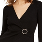INC International Concepts Women's Metallic Knit Faux Wrap Sweater Black Size Petite Small
