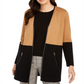 Charter Club Women's Faux Leather Trim Colorblock Cardigan Brown Size Petite Small
