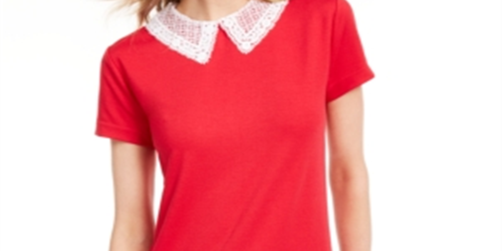 Maison Jules Women's Lace Collar Top Red Size Large