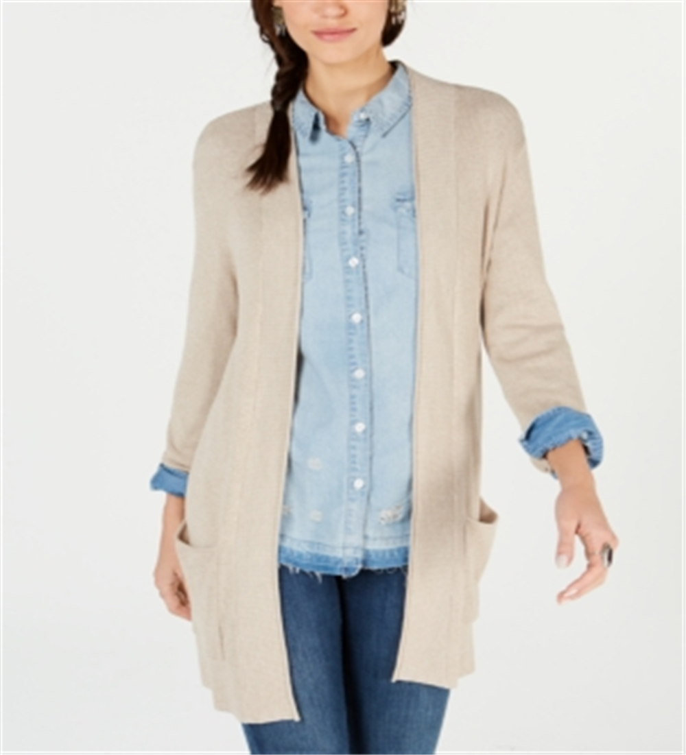 Style & Co Women's Waffle Thermal Long Cardigan Brown Size Petite