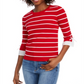 Maison Jules Women's Striped Bow Trim Sweater Red Size XXS
