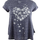 Style & Co Women's Snowflake Heart Graphic T-Shirt Gray Size Petite Large