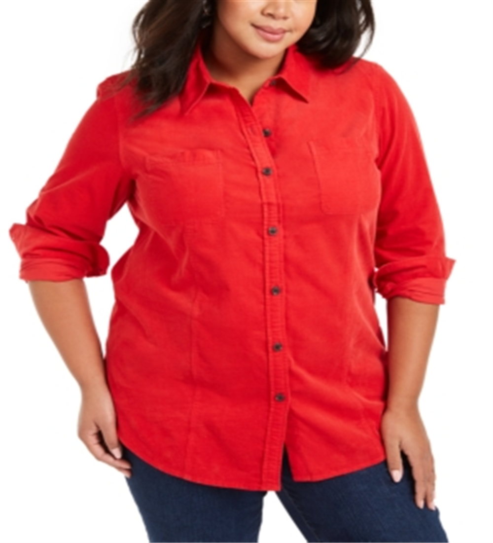 Charter Club Women's Plus Cotton Corduroy Shirt Red Size 1X