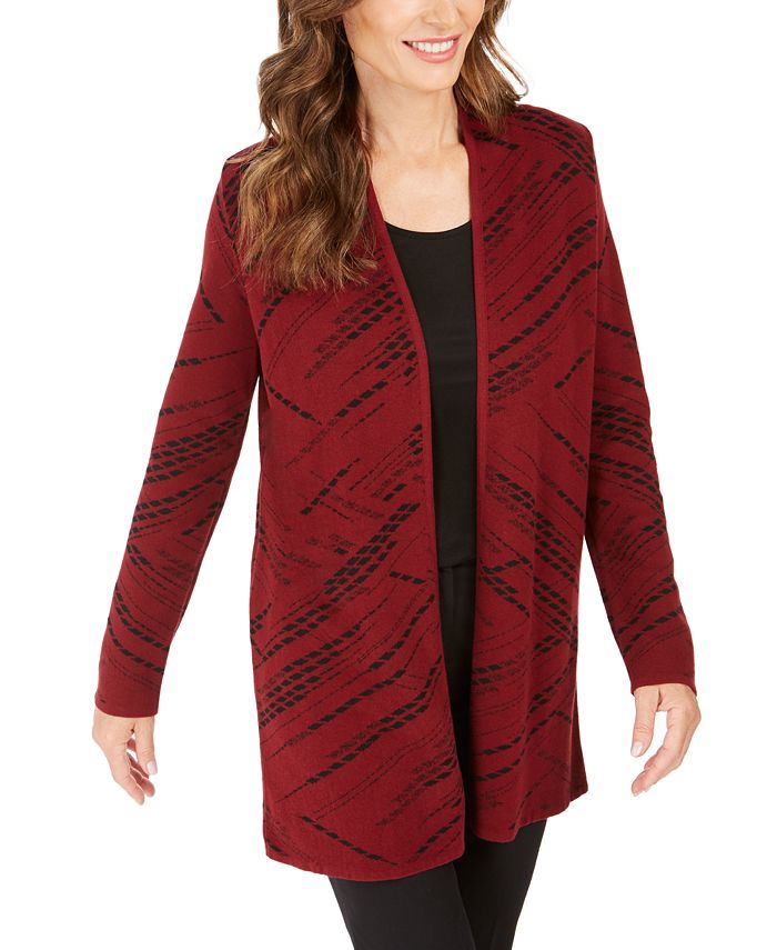 JM Collection Women's Jacquard Diagonal Print Cardigan Red Size XX-Large