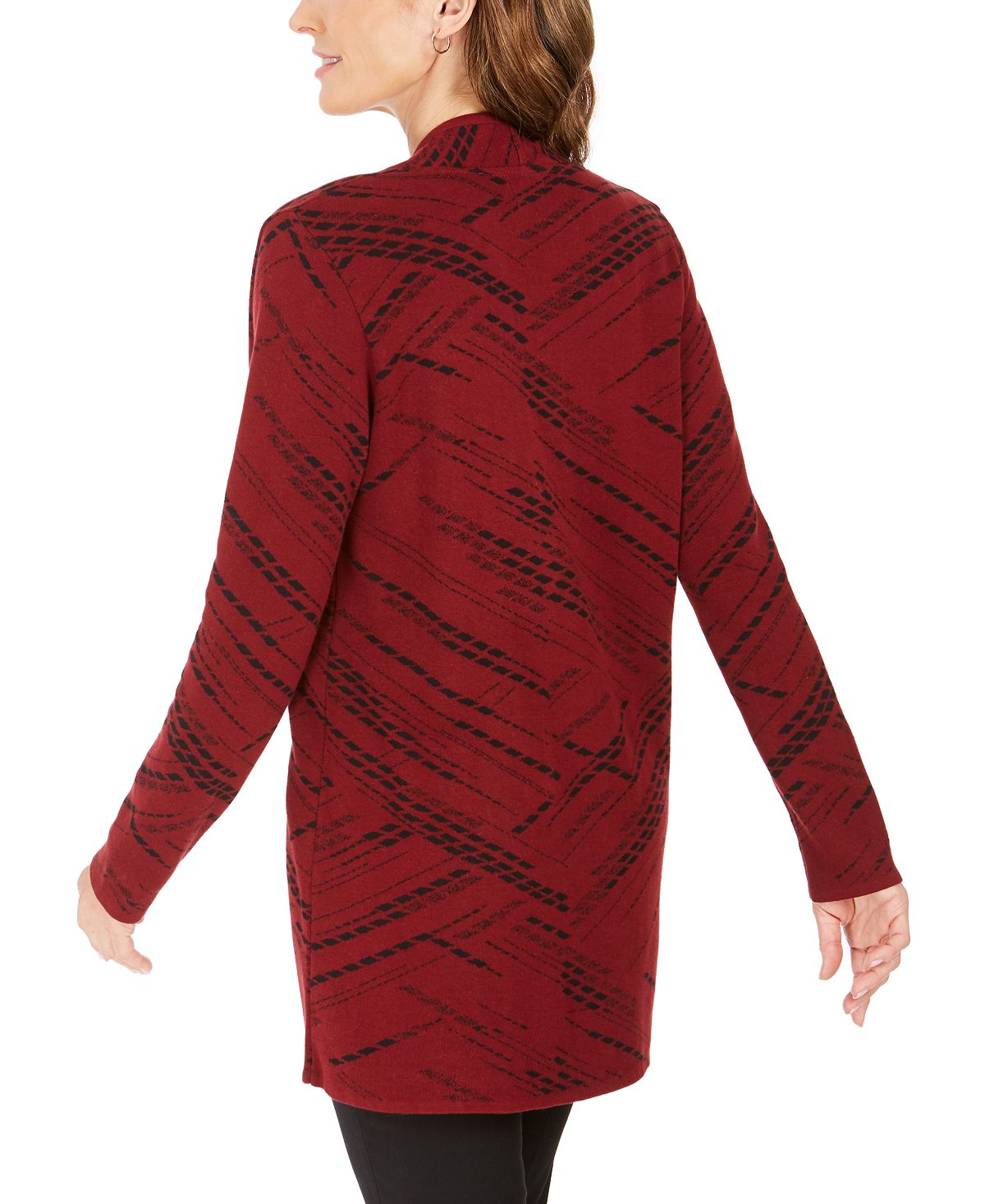 JM Collection Women's Jacquard Diagonal Print Cardigan Red Size XX-Large