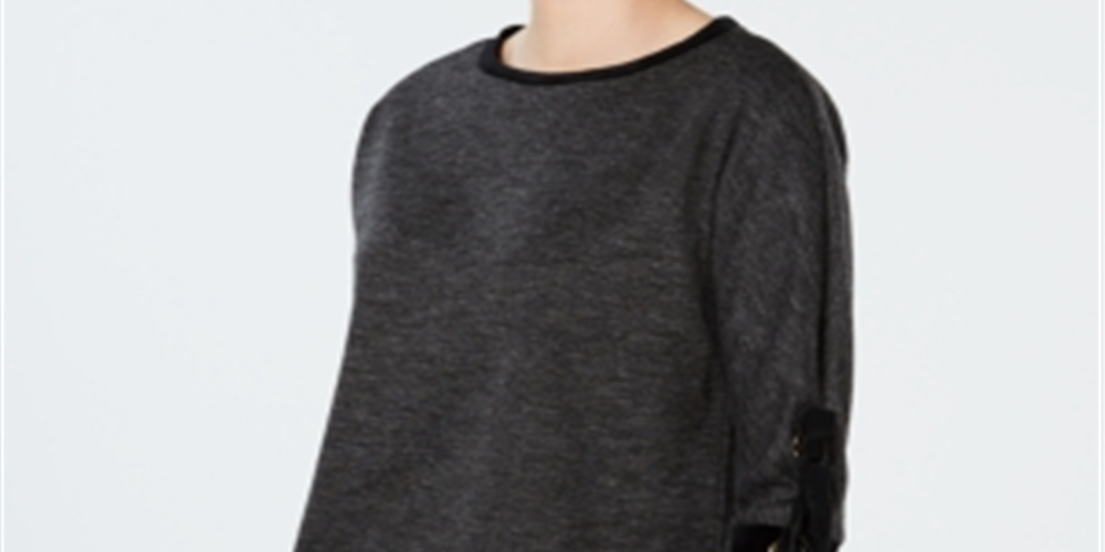 Charter Club Women's Tie Sleeve Top Gray Size Petite L