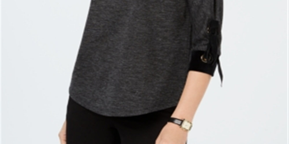 Charter Club Women's Tie Sleeve Top Gray Size Petite L